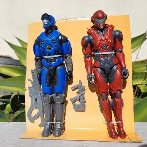 HALO Master Chief 12" Action Figure Blue Red Spartan Toy Bundle Video Game Memo
